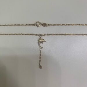 Tiny Dolphin Y Necklace | 10k Gold, Layering Friendly